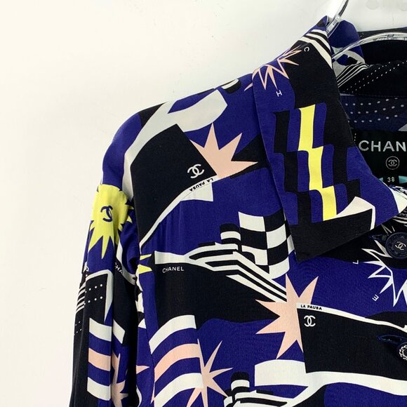 Chanel Multicolor geometric pattern printed silk shirt - Picture 3 of 9